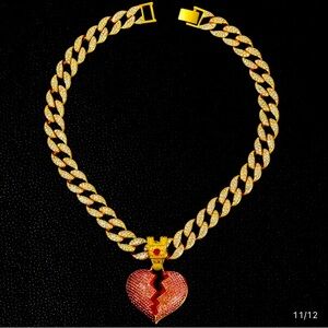 1pc Men's Iced-Out Hip-Hop Style Golden Necklace with Sparkling Rhinestone